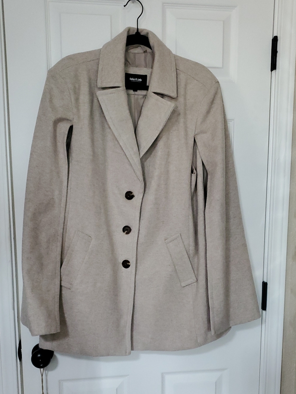 Coldwater Creek Stone Beige Wool-Blend Pea Coat